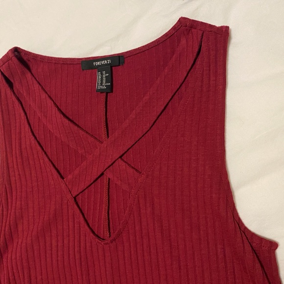 Extra Small Maroon Ribbed Dress with Crossover Neckline from Forever 21. - Picture 5 of 6